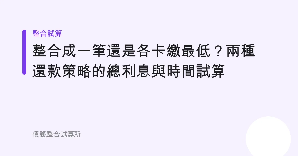 整合成一筆還是各卡繳最低？兩種還款策略的總利息與時間試算