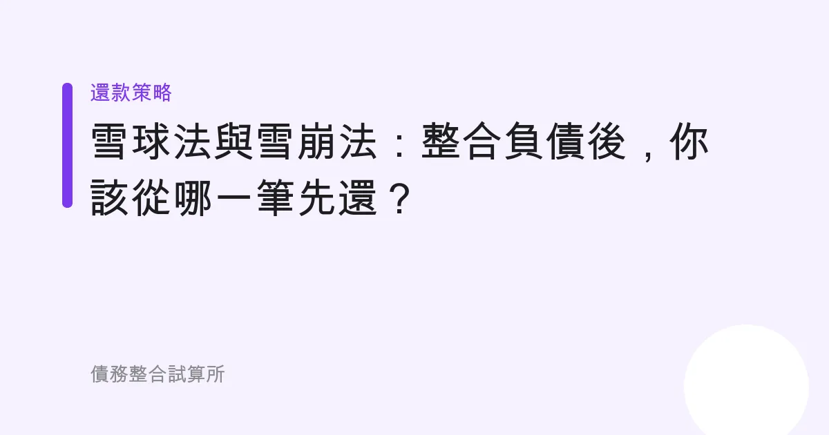 雪球法與雪崩法：整合負債後，你該從哪一筆先還？